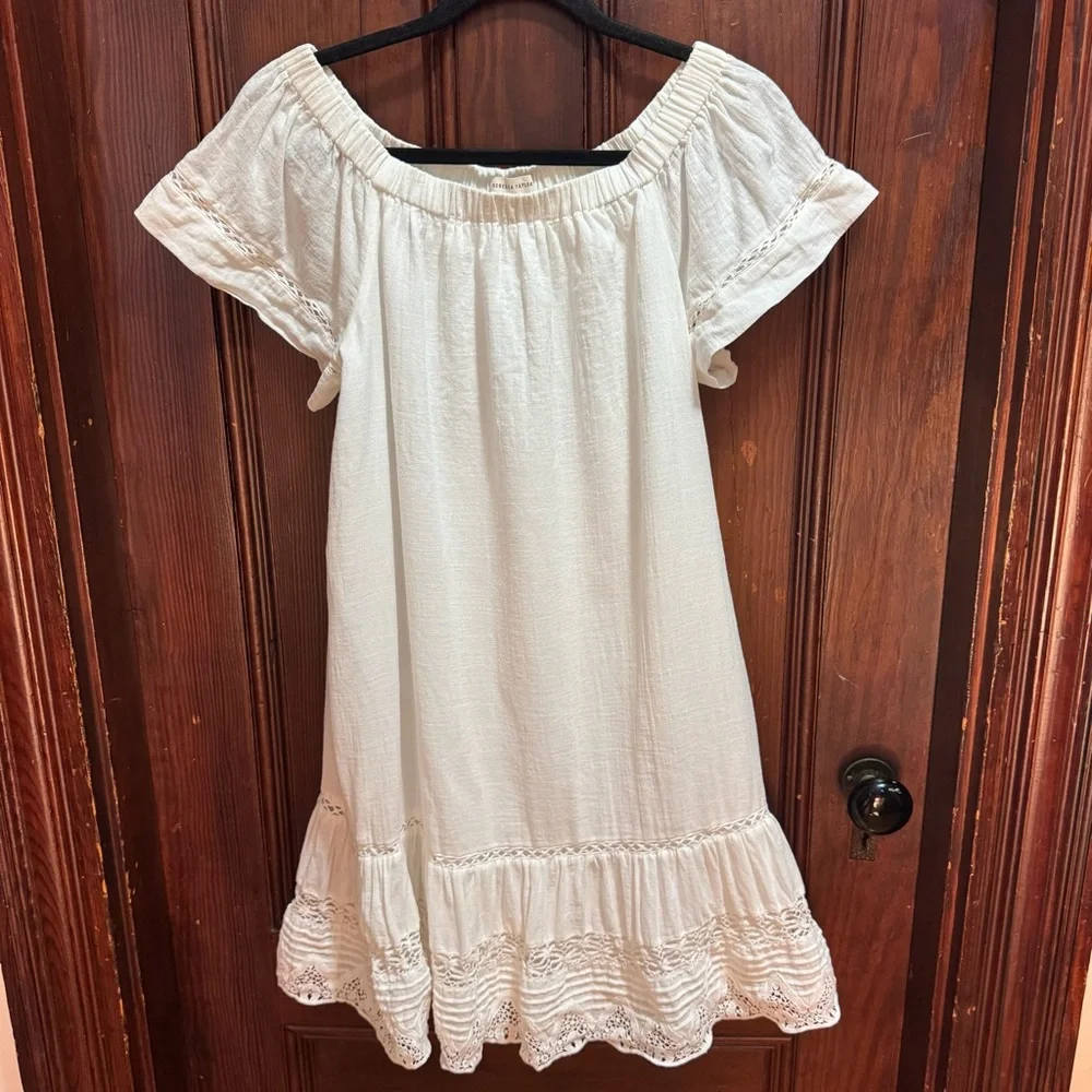 Rebecca Taylor Off Shoulder Embroidered Cotton Swing Dress - Picture 4 of 5